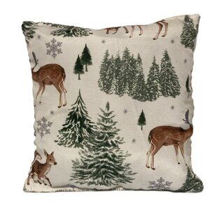 Winter Forest Stag Deer Fawn with Pine Trees Decorative Throw Pillow 11 x 11 in